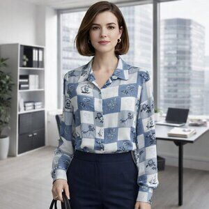 Silk Lore by Beth Terrell Silk Patchwork Floral Shirt Blouse Size 1X Worn Once